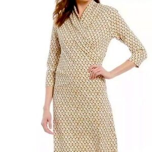 J.McLaughlin Knit Dress Panama Wrap in Denim Color Geometric Weave Print Medium